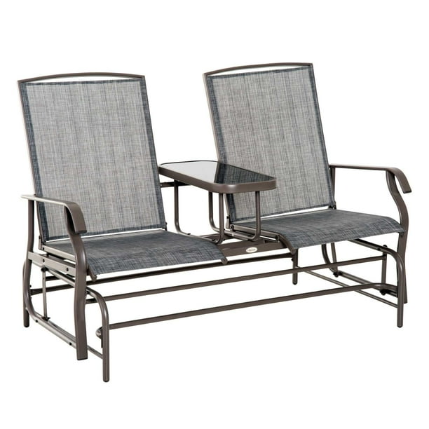 Outsunny Outdoor Glider Bench with Center Table, Metal Frame Patio