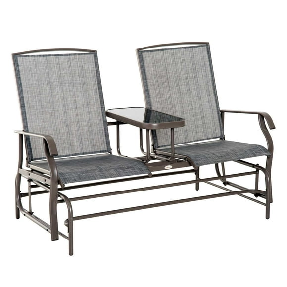 Outsunny Outdoor Glider Bench with Table Gliding Chair for 2 Grey