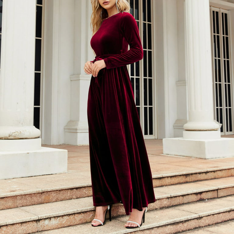Winter Party Dresses for Women Formal Womens Spring Autumn And Winter  Elegant Temperament Style Long Dress Gold Velvet Solid Color High End Dress  Long