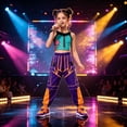 thumbnail image 5 of Popular Singer Costume Girls Halloween Costumes Outfit with Accessories Birthday Party Dress Up Sets Stage Performance Role Play Apparel for Kids, 5 of 6