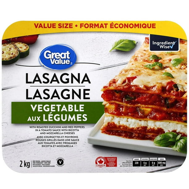 Great Value Vegetable Lasagna, 2 kg Walmart.ca