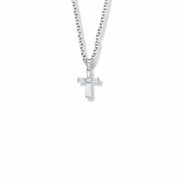 Singer Girl's 5/8 Inch Sterling Silver and Glass Crystal April Birthstone Baguette Cross Necklace with Stainless Steel Rhodium Plated 16" Chain, Style Birthstone, Cross