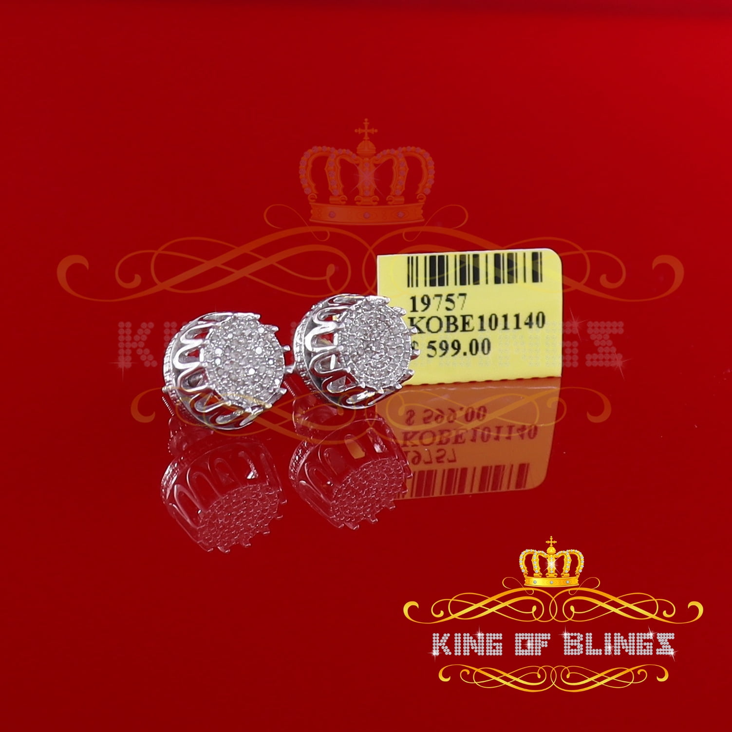 King of Bling's 925 Sterling Silver 0.33ct Diamond For Women's/ Men's White Stud Floral Earrings