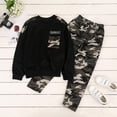 thumbnail image 2 of 2PCS Baby Boys Clothes Letter Print Long Sleeve T-Shirt Cool Tops + Camouflage Pants Fall Winter Outfit Set, 2 of 4