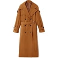 thumbnail image 2 of Women Casual Long Trench Coat with Lapel Collar Solid Color Double Breasted Loose Fit with Belt, 2 of 4