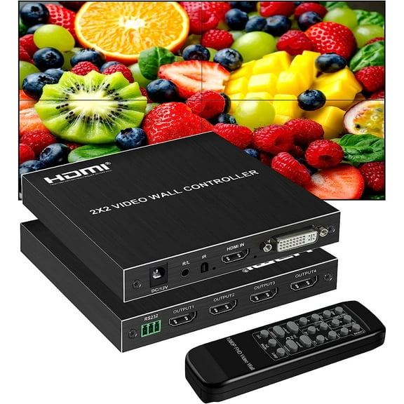 2x2 HDMI Video Wall Controller, avedio links 1080P@60Hz HDMI DVI TV Wall Processor, 1080P HDMI Video Image Processor, HDMI & DVI Input with RS232, 180 Degree Rotate