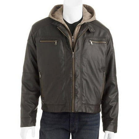 Big Men's Pleather Biker Jacket with Removable