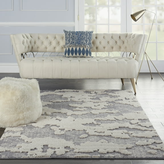 Nourison Textured Contemporary Abstract Ivory/Grey 5'3" x 7'3" Area Rug, (5' x 7')