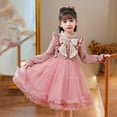 thumbnail image 4 of Sngxgn Girls Dresses Casual A-line Ruffled Button Long Sleeve Swing Dress(Pink,120), 4 of 6