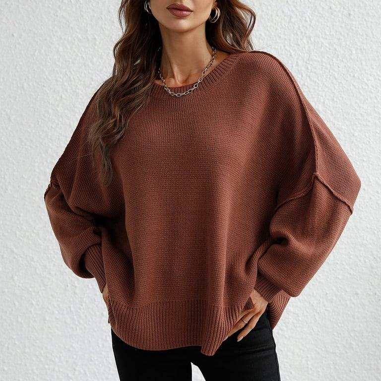 Knit Sweater For Women, Women's Cardigan Sweaters Green Sweater Top Women's  Autumn And Winter Solid Round Neck Long Sleeve Sweater Pullover Color Neck