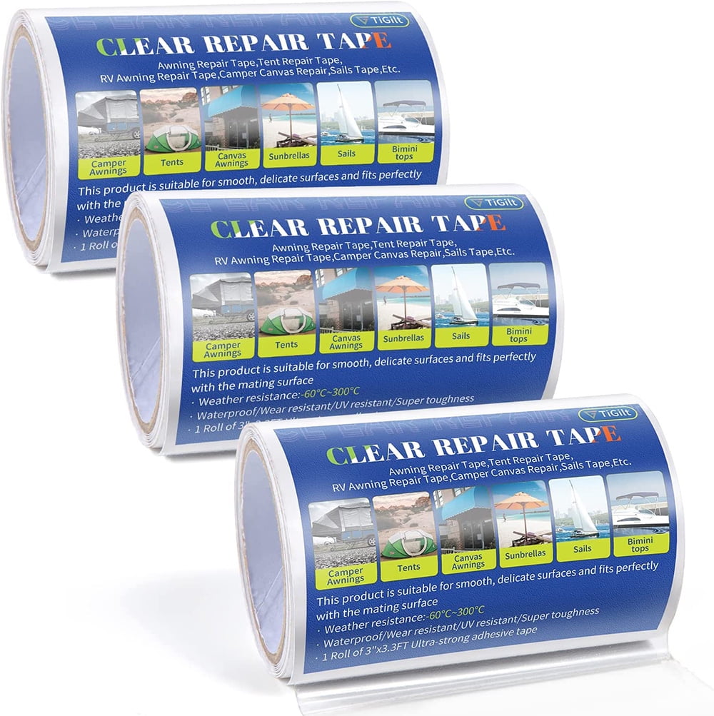 Fabric Repair Tape, Tarp Canvas Rv Awning Repair Tape, Clear Sticky