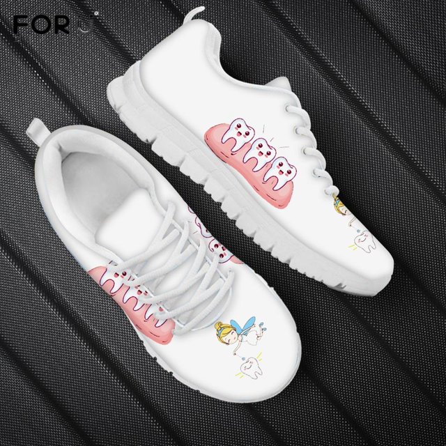 Chaussures pour Femmes Design Mignon Dessin Animé Imprimé Dents Féeriques Chaussures Plates Mode Marche Extérieure