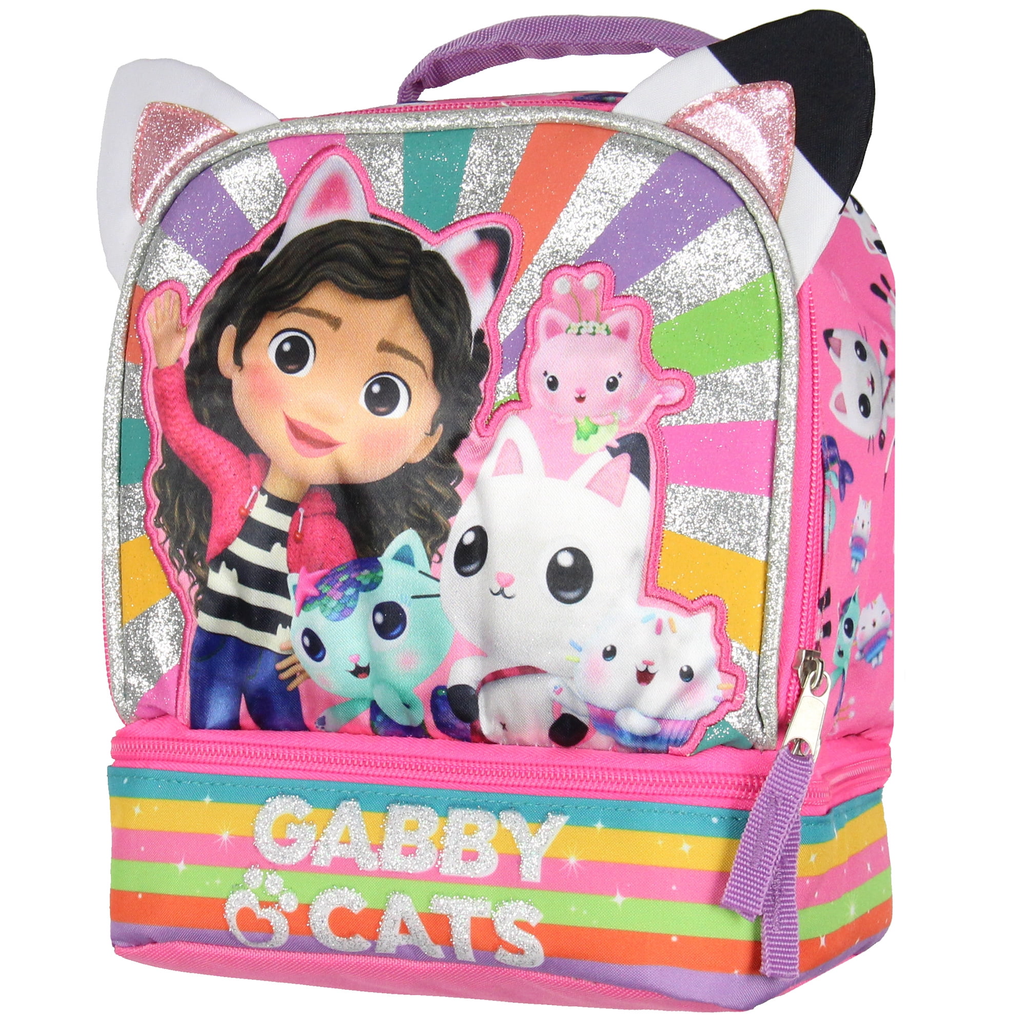 Gabby's Dollhouse Lunch Box 3D Gabby and Cats Dual-Compartment Insulated Lunch Bag Cooler 9"