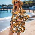 thumbnail image 2 of SCRAWLGOD Vintage Hibiscus Flower 3/4 Sleeve T Shirts for Women Size 2XL Women's Blouses & Button Up Shirts for Going Out Summer Cardigan Jacket for Women, 2 of 7