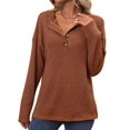 thumbnail image 2 of Women'S Henley Shirts Long Sleeve V Neck Ribbed Button Down Knit Sweater Fitted Tops Caramel Color L, 2 of 9