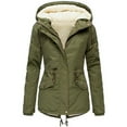 thumbnail image 1 of Women Drawstring Hoodie Coat Warm Inside Fleece Padded Coat Slim Zipper Coat, 1 of 2