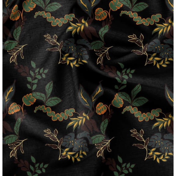 Soimoi Black Fabric - By the Yard - 42 Inch Wide - Leaves Print Fabric - Nature - Inspired Elegance for Apparel and Decor Printed Fabric