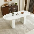 thumbnail image 3 of 62.9 Inch Oval Dining Table for 6, White Marble Top Kitchen Table with Wood Strip Base, Modern Farmhouse Dining Room Table with Waterproof Scratch Resistant Surface, 3 of 13