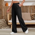 thumbnail image 5 of Nestiefly Womens Linen Split Hem Pants Summer Casual High Waist Straight Leg Pant Loose Fit Lightweight Lounge Trousers with Pockets Black 2XL, 5 of 5
