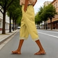 thumbnail image 2 of LEKODE Capris Pants for Women Cotton Linen Casual Summer Straight Wide Leg Loose Drawstring Elastic Cropped Trouser Yellow L, 2 of 6