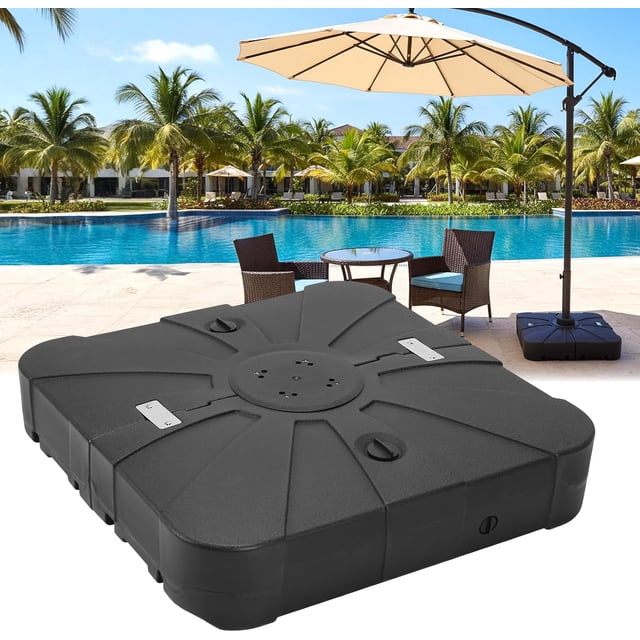 Base de Parasol Déporté Robuste Encastrée dans le Sol, Support de Parasol de Patio Remplissable avec Roues, Capacité de 290 Lb pour Parasols Décentrés et à Feuilles Violettes