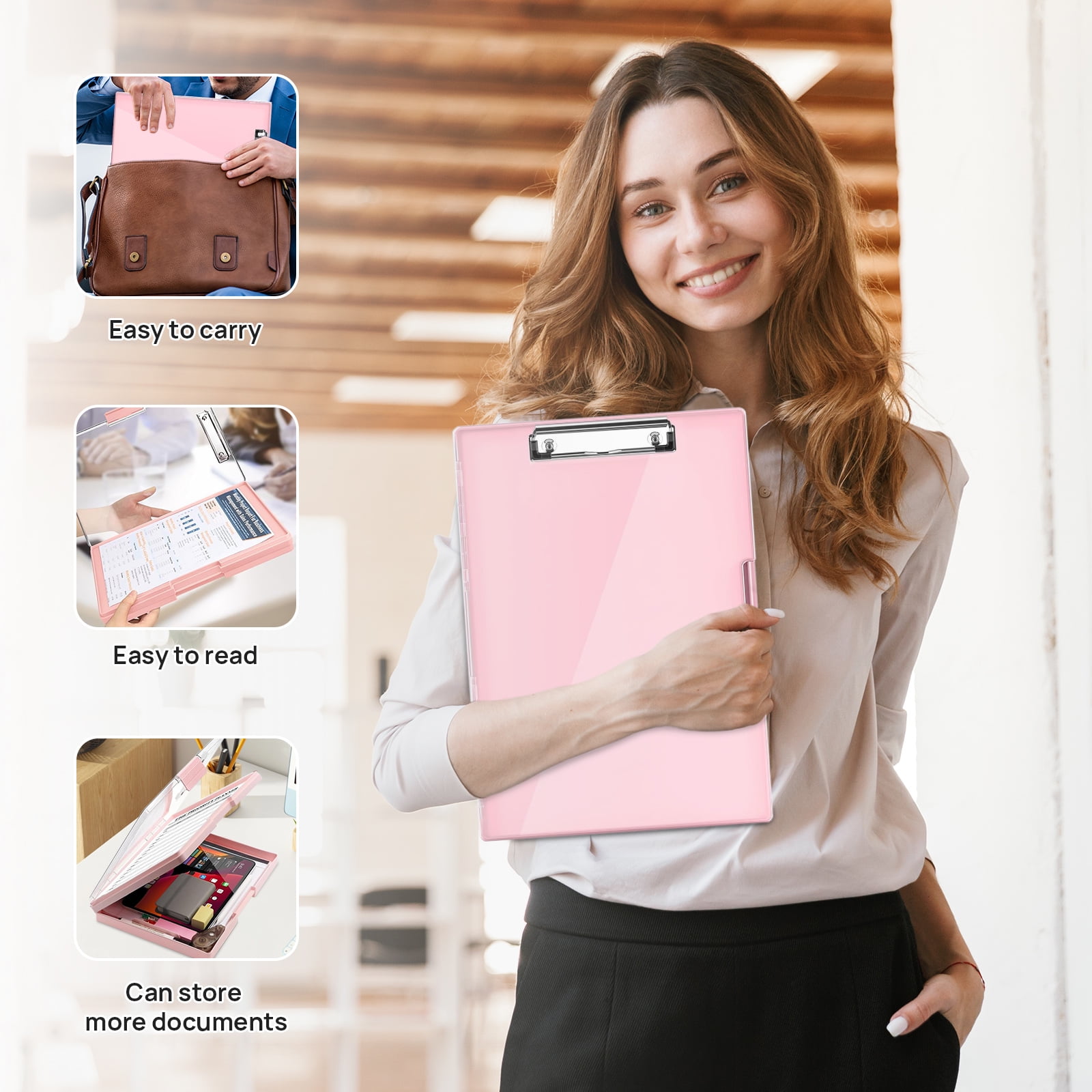 AGCAN Clipboard with Storage Case, Heavy Duty Foldable Clip Boards 8.5x11, Clearview Dry Erase Nursing Clipboard, School Office Supplies, Pink