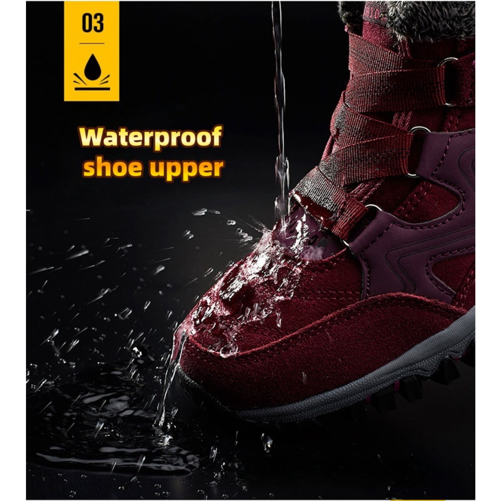 Women’s Winter Snow Boots Outdoor Warm Fleece-Lined Waterproof Ankle Boots, Non-Slip Thick Sole Cold Weather Hiking Boots, Lightweight Insulated Mid-Top Trekking Walking Winter Shoes for Adults