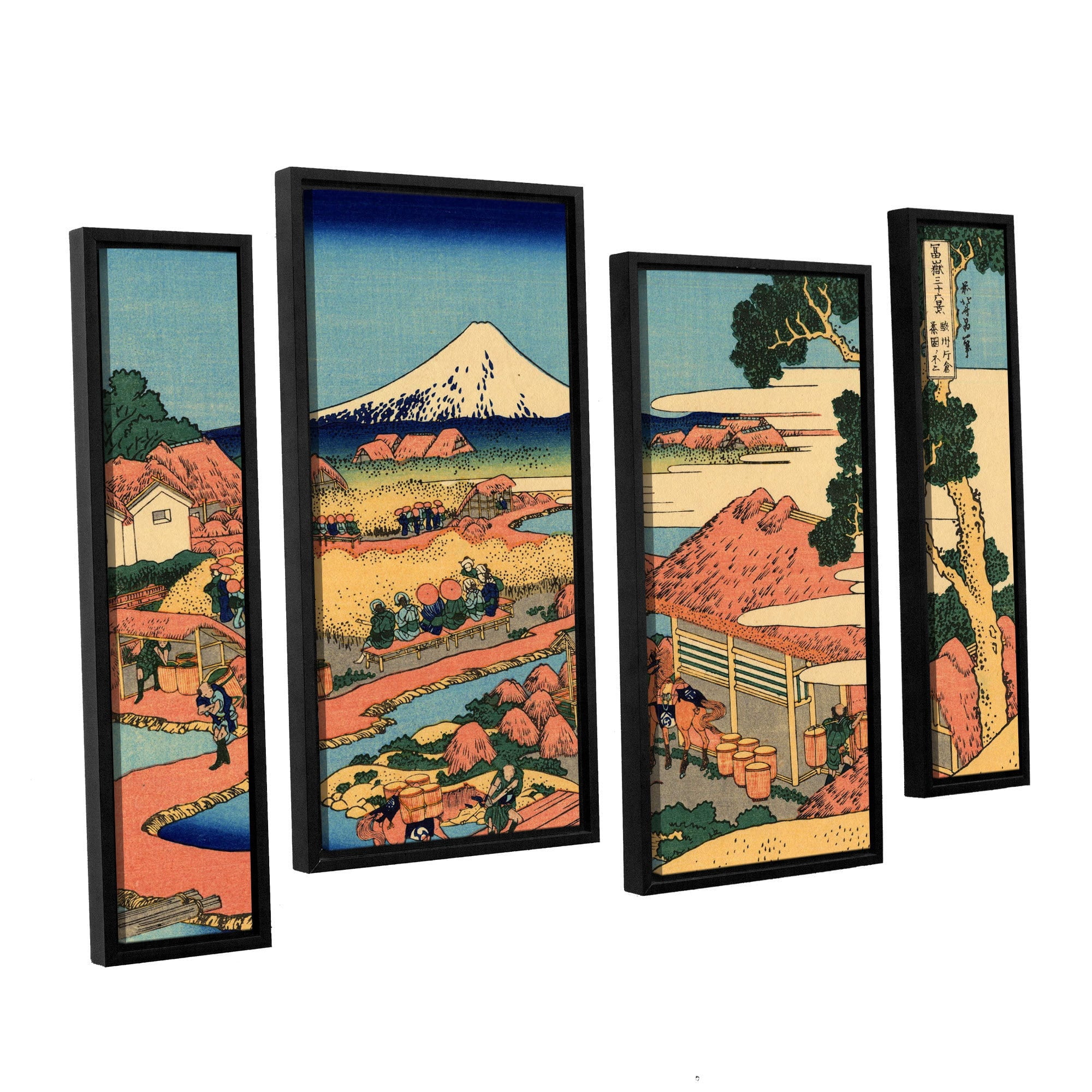 ArtWall Katsushika Hokusai "Tea Plantation in Suruga Province" 4-Piece Floater Framed Canvas Staggered Set