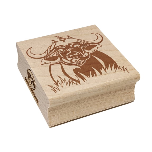 African Cape Buffalo with Oxpecker Birds Square Rubber Stamp Stamping Scrapbooking Crafting - Small 1.25in