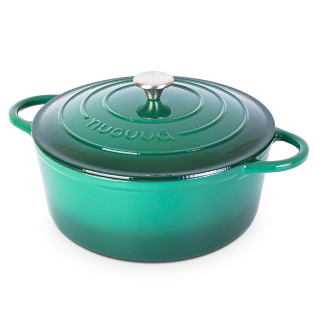 Olla holandesa de hierro fundido con tapa – Cacerola esmaltada antiadherente apta para horno – Batería de cocina resistente para horno holandés – Verde oscuro, 7.3 cuartos, 30 cm – de Nuovva