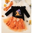 thumbnail image 5 of WIBACKER Newborn Baby Girl My 1st Halloween Skirt Outfit Set, Infant Pumpkin Dress, Toddler Romper + Tutu Skirt + Headband, 5 of 9