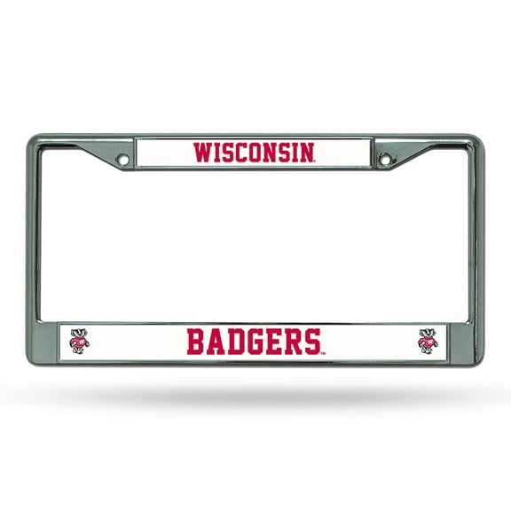 Wisconsin NCAA Badgers - 12" x 6" Standard Size - Chrome Metal License Plate Frame