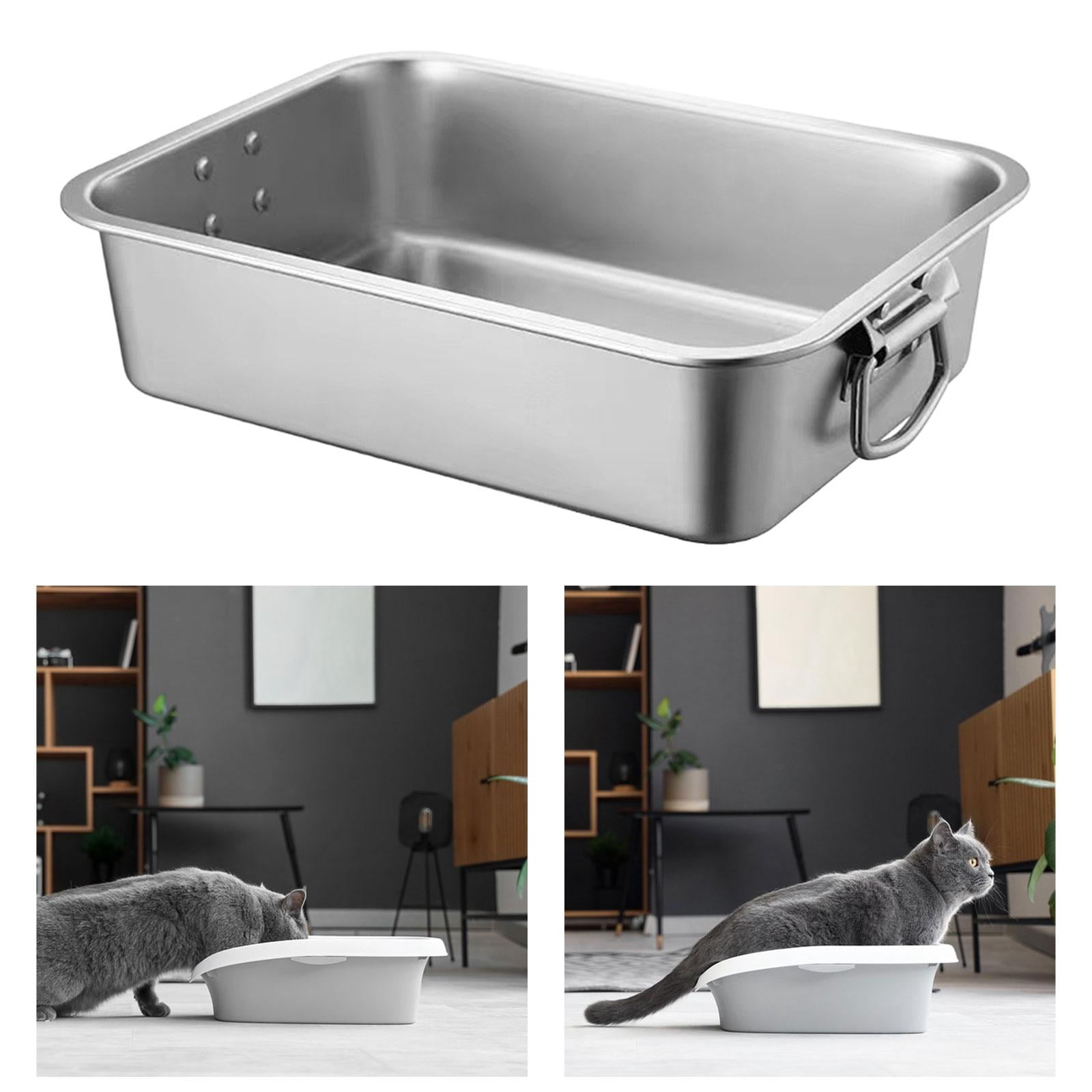 Bvdfgk Portable Stainless Steel Cat Litter Box Kitten Potty Box Anti-Scratch Toilet for 40cmx30cmx10cm