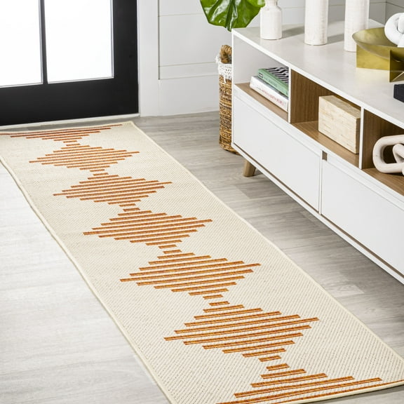 JONATHAN Y SANTA MONICA 2 x 8 Runner Rug, Vinales Diamond Stripe - Beige/Orange, SMB204A-28
