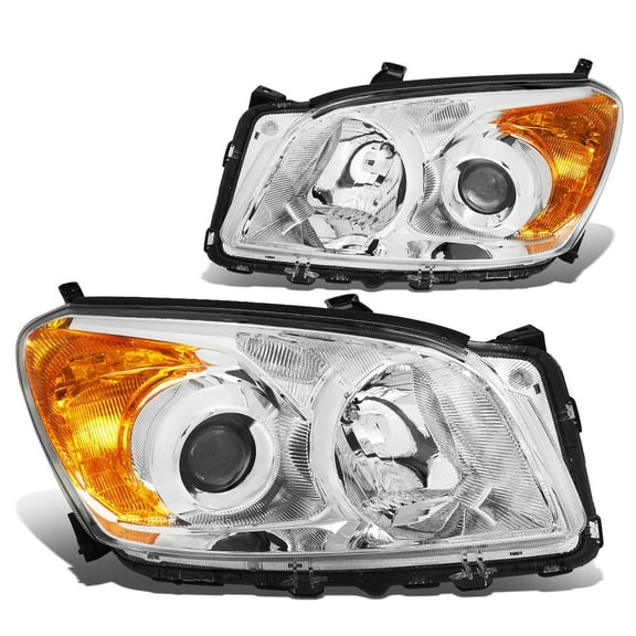 DNA Motoring OE Style Projector Headlight for 2009-2012 Toyota RAV4, Chrome Housing Amber Corner