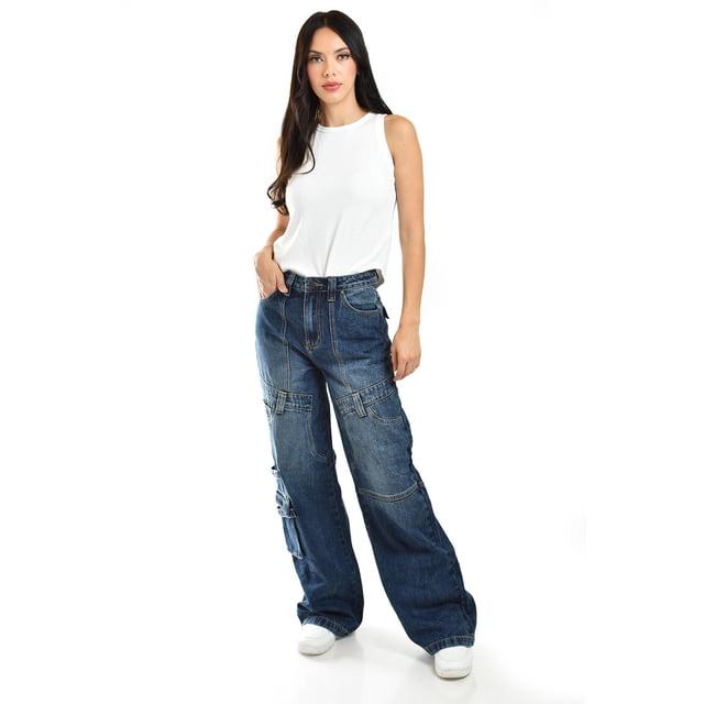 Jeans cargo Roman Fashion 6734 mezclilla dark azul oscuro