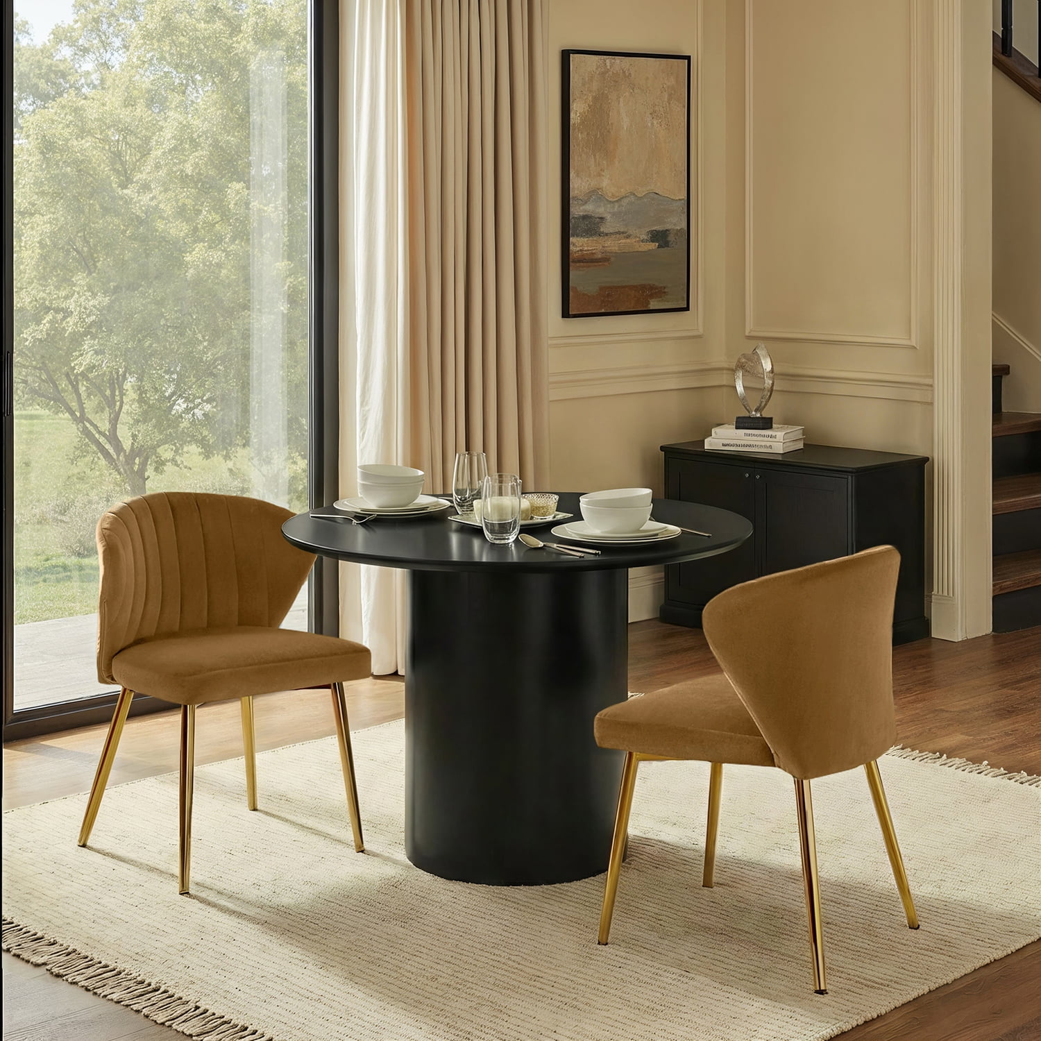 Tina's Home Velvet Dining Chairs Set of 2 Upholstered Wingback Side Chairs Living Room Kitchen Golden