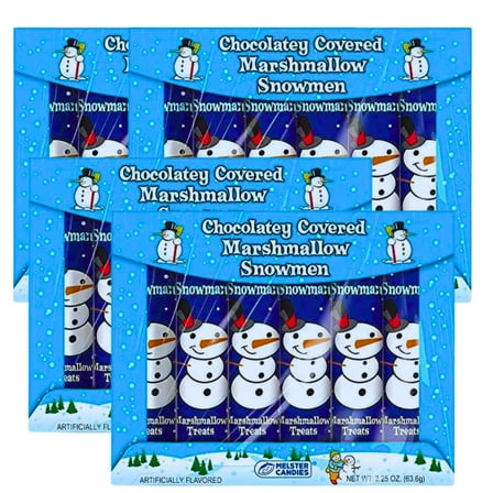 Chocolatey Covered Marshmallow Snowmen (4Boxes, 20Pcs Total) Candy Chocolate Party and Coffee Bulk Treats Christmas Favors Birthday Goody Filler Stocking Stuffer Gift Pack Supplies