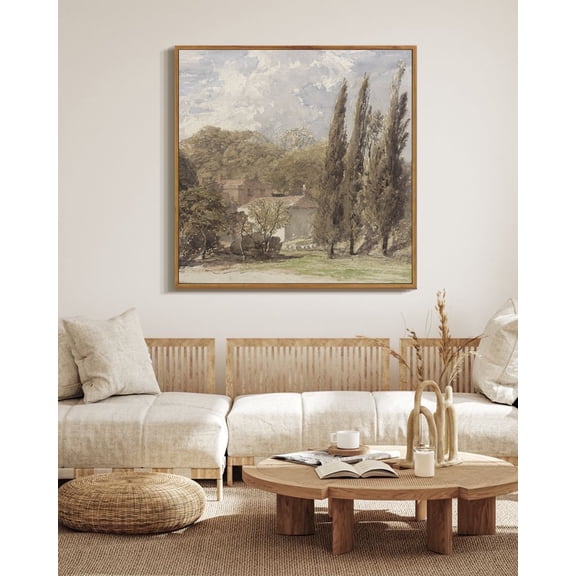 Drsoum Large 24x24in Natural Framed Vintage Countryside Canvas Wall Art Farmhouse Retro Wall Prints Bedroom living room Decor