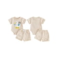 thumbnail image 2 of BemeyourBBs Newborn Baby Girl Silly Goose Outfit Infant Baby Girls Summer 2 Piece Outfits Goose Embroidery Short Sleeve Waffled Romper Tops and Solid Pockets Shorts Clothes Set, 2 of 9