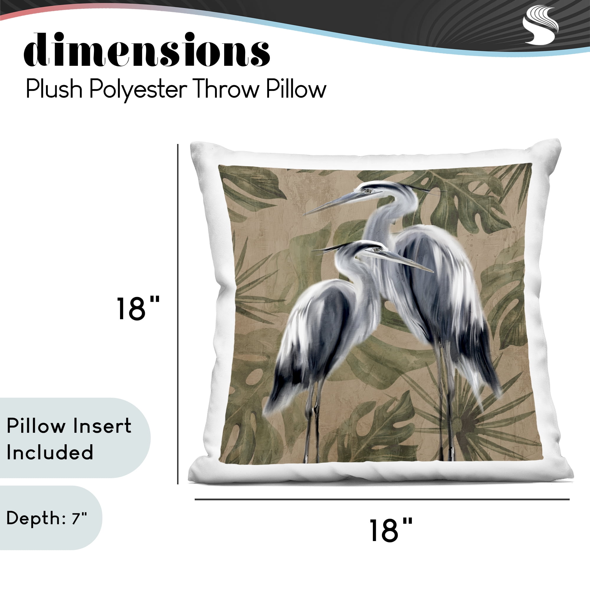 Stupell Industries Two Herons over Tropical Leaves Decorative Printed Throw Pillow, design by Kim Allen, 18 x 7 x 18
