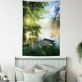 thumbnail image 4 of Landscape Tapestry, Fishing Pier by River in the Morning with Clouds and Trees Nature Image, Wall Hanging for Bedroom Living Room Dorm Decor, 60W X 80L Inches, Green Blue White, by Ambesonne, 4 of 5