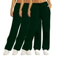 thumbnail image 2 of Bcresic 3 Pack Fleece Loose Sweatpant for Women Trendy Straight Wide Leg Pants with Pockets Lounge Sweatpants Casual Solid Color Lounge Trousers,Green,X-Large, 2 of 6