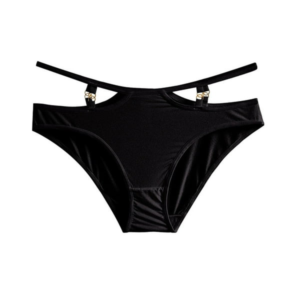 Silky Underwear for Women Breathable Thongs with Hollow Straps Sexy Comfort Panties Thong, Black, Large