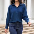 thumbnail image 2 of Shirts For Women Button Down Shirts Long Sleeve V Neck Tops Wrinkle Collared Work Solid Blouses Tops Womens Tops, 2 of 4
