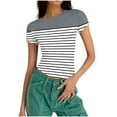 thumbnail image 4 of qucoqpe Womens 2026 Spring Summer Fashion Colorblock Patchwork Crewneck Short Sleeve Tee Casual Slim Fit Blouses Tops, 4 of 5