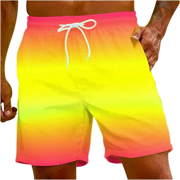 Xuhomer Swimming Trunk for Men's Drawstring Gradient Printed Elastic Waist Beach Pants Casual Training Active Workout Vacation Boys Short with Pockets Multicolor 3XL