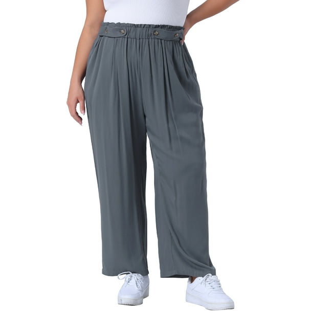 Pantalones Palazzo de Talla Grande para Mujer GRACE & GRANDEUR, Ajustados, de Cintura Alta, de Pierna Ancha con Bolsillo 3X Gris