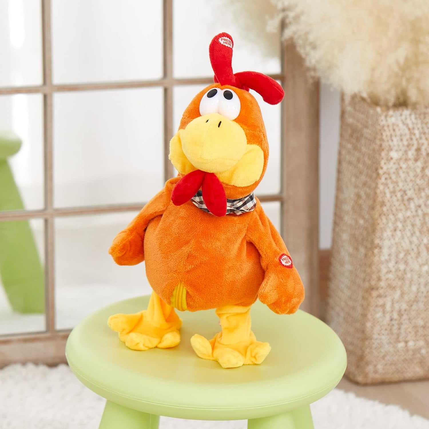 Waving Rooster Plush Toy wCozyWorld 15" Electronic Squawking Chicken Toy, Easter Chicken Stuffed Animal Interactive Musical Walking Singingith Bib Present for Kids Boys Girls Halloween  Day