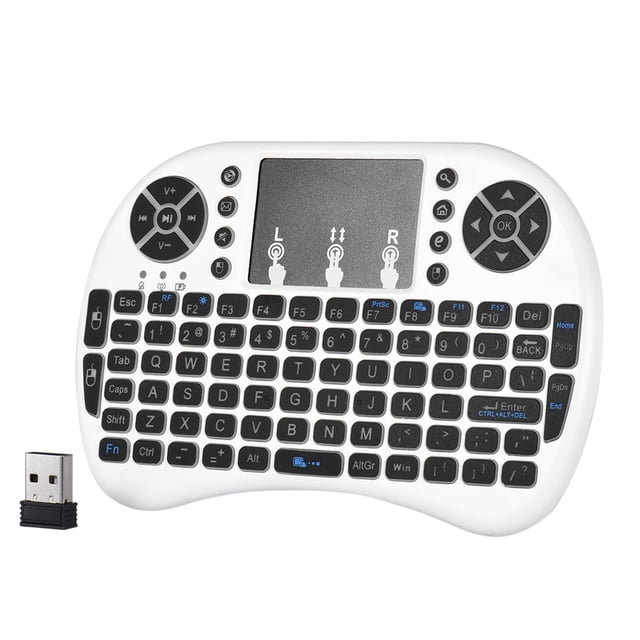 Amdohai Clavier Sans Fil Rétroéclairé 2,4 GHz Air Mouse Pavé Tactile Télécommande Portative Rétroéclairage pour Android TV BOX PC Téléviseur Intelligent Blanc